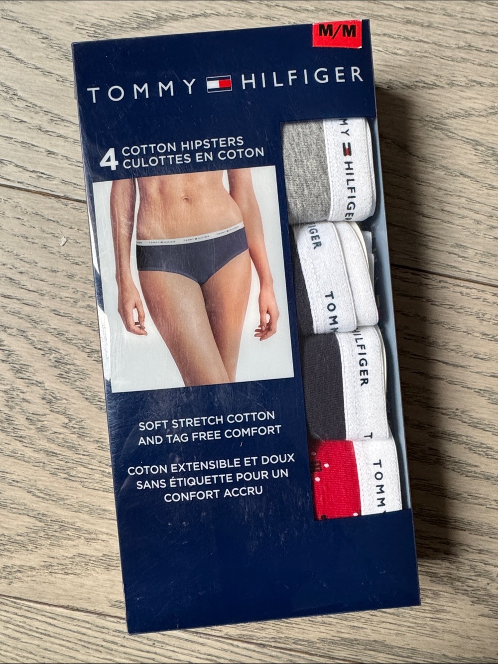 Tommy Hilfiger 4-Pack Cotton Hipsters — Gray, White, Black & Red